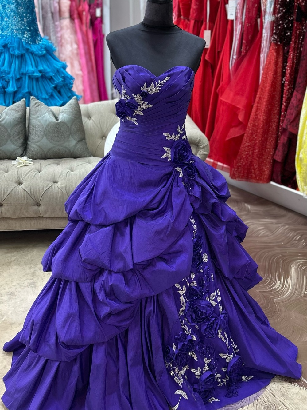 Allure Bridals Purple Strapless Ball Gown with Floral Detail